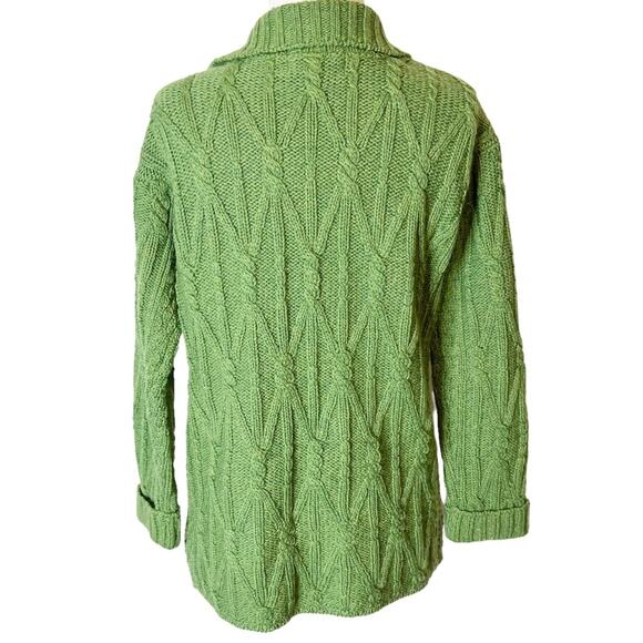 Aran Crafts Ireland 100% merino wool toggle cardigan sweater green sz XS - Picture 2 of 5